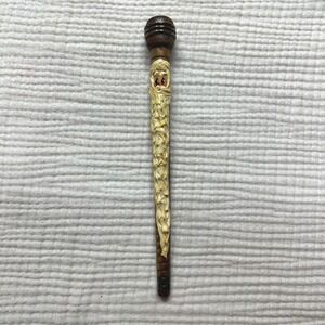 Vintage Wood Weaving Bobbin painted Santa ornament hand made folk art signed